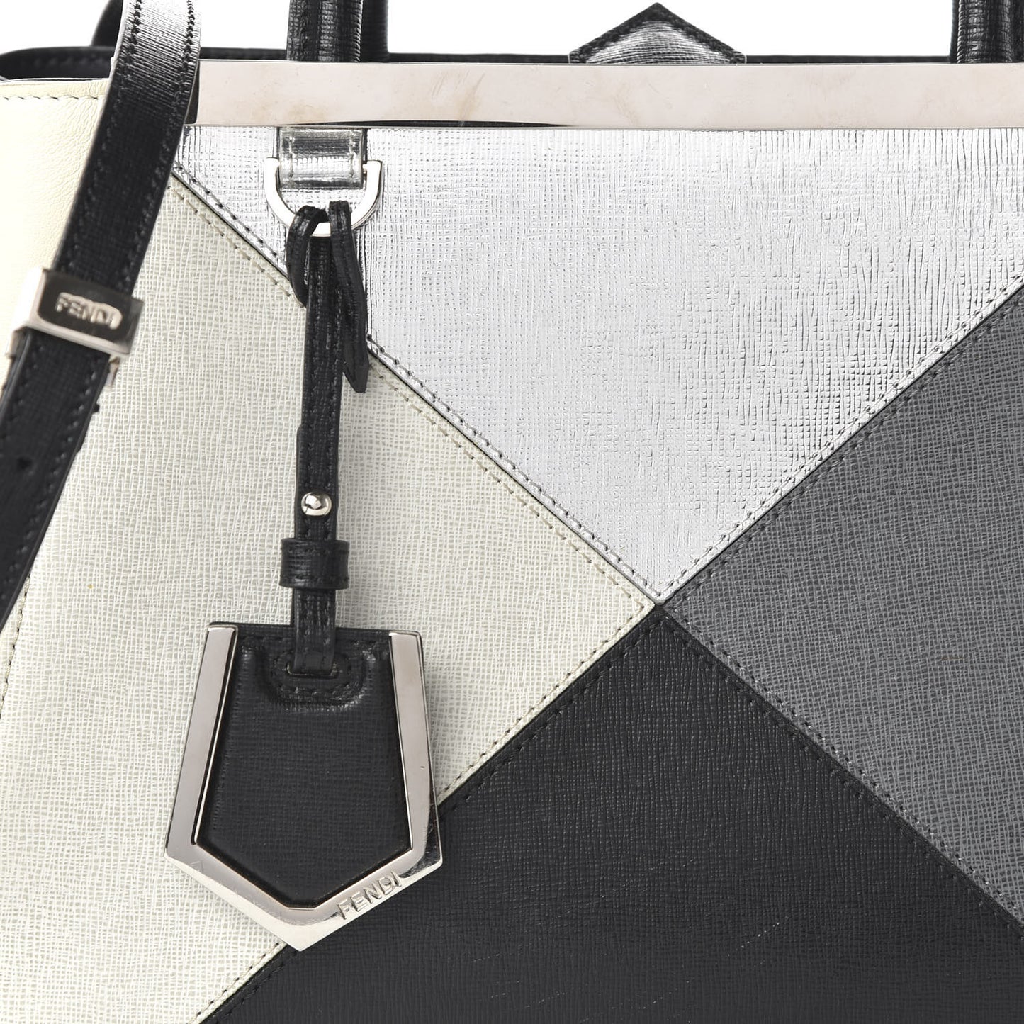 Vitello Elite Calfskin Colorblock Petite 2Jours Tote Black Multicolor White Argento