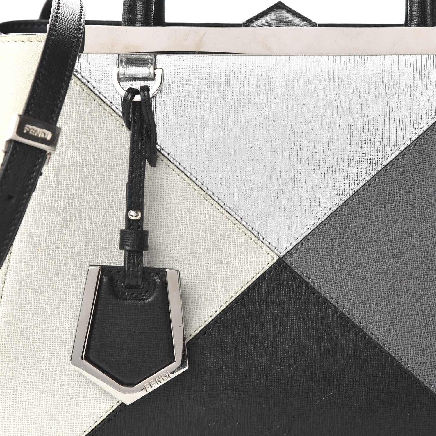 Fendi Vitello Elite Calfskin Colorblock Petite 2Jours Tote Black Multicolor White Argento 10 of 10