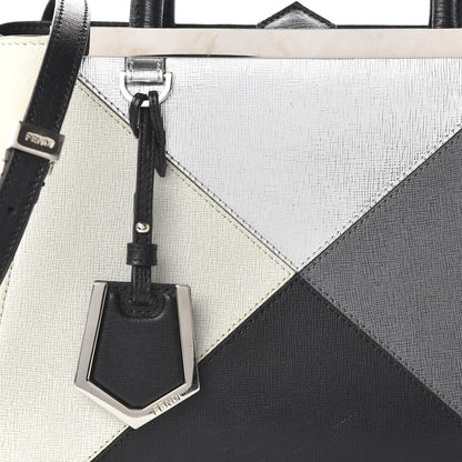 Fendi Vitello Elite Calfskin Colorblock Petite 2Jours Tote Black Multicolor White Argento 10 of 10