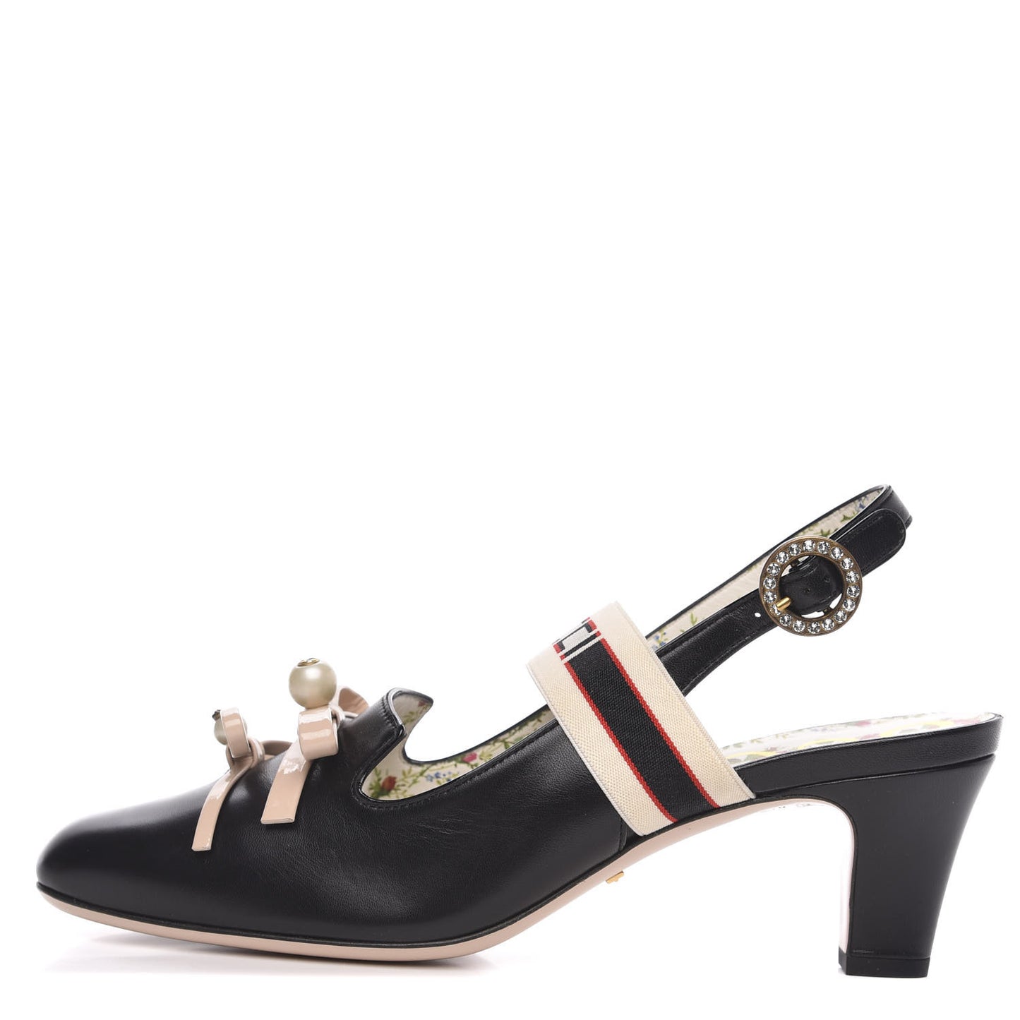 Malaga Kid Bow Ace Stripe Mid Heel Slingback Pumps 40 Black