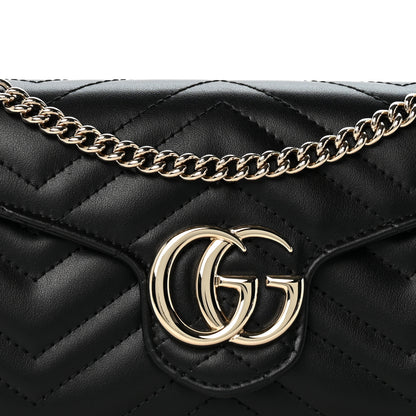 Gucci Calfskin Matelasse GG Marmont Chain Wallet Black 7 of 11