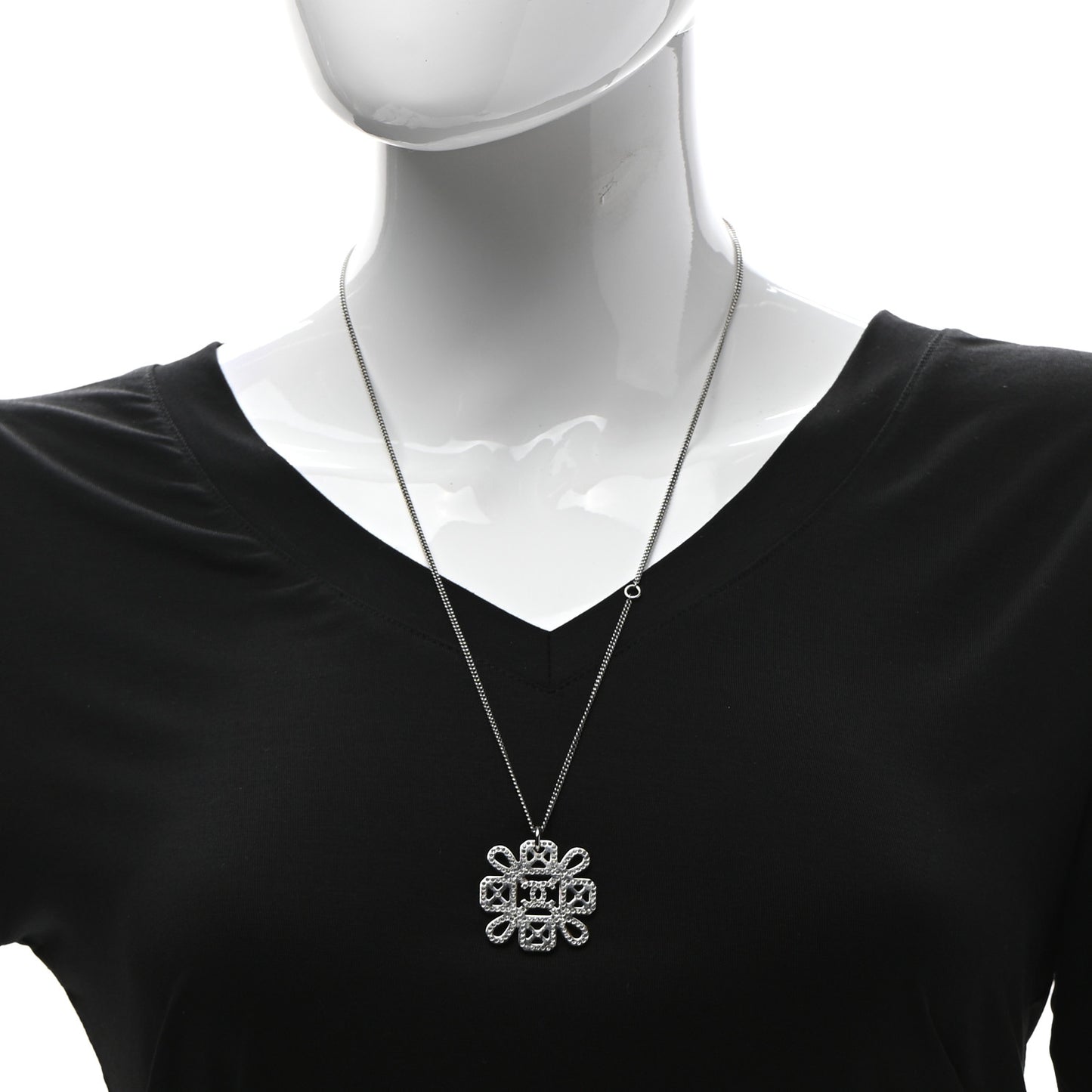 Crystal Strass Cross CC Pendant Necklace Silver