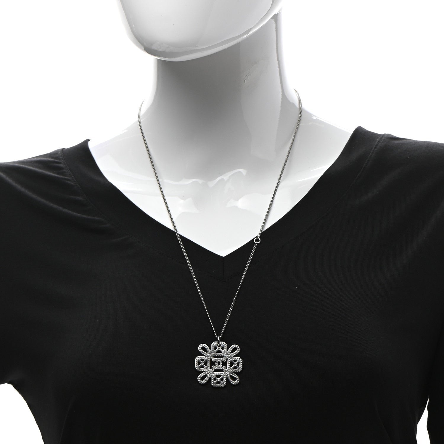 Chanel Crystal Strass Cross CC Pendant Necklace Silver 2 of 7