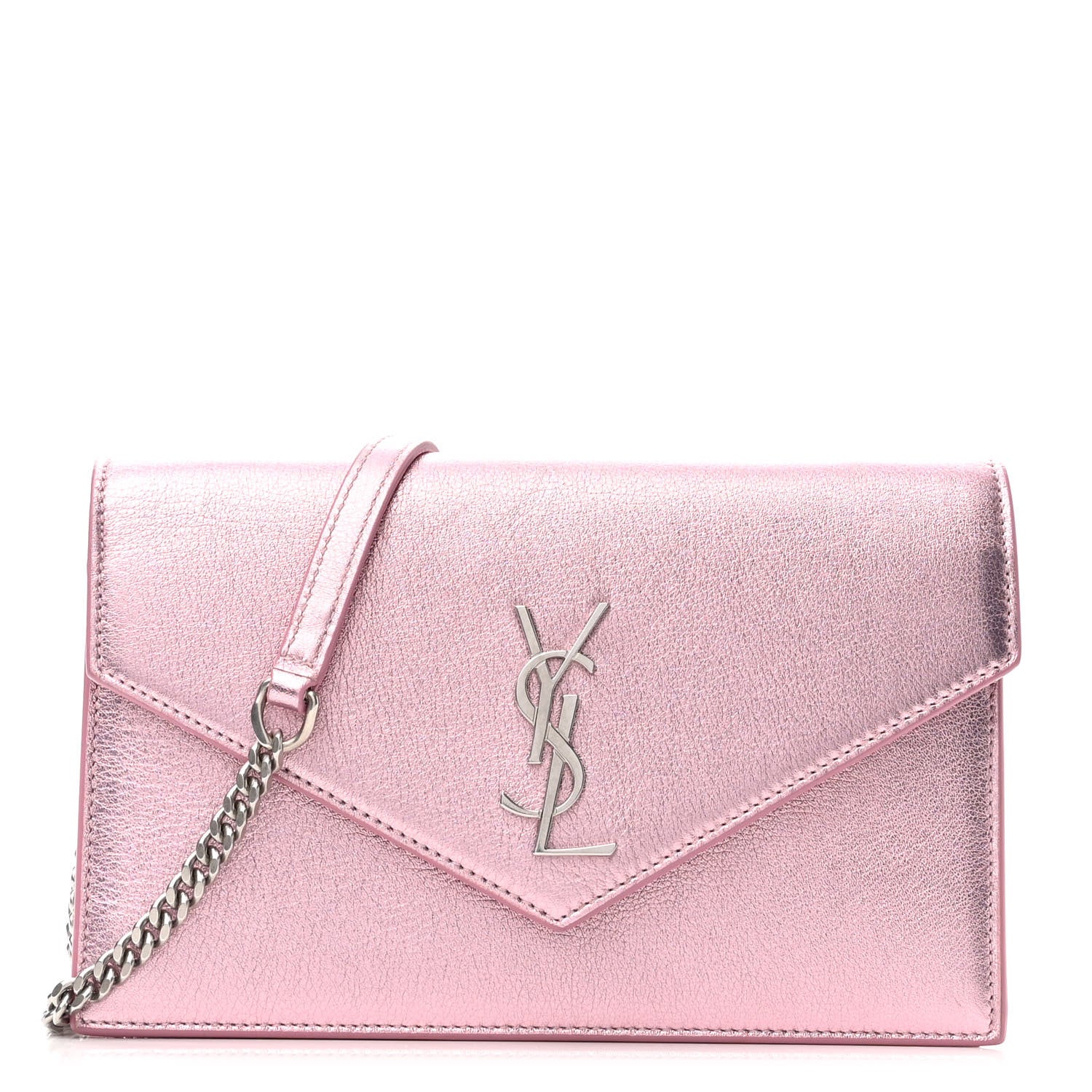 Saint Laurent Metallic Calfskin Monogram Envelope Chain Wallet Pink 1 of 10