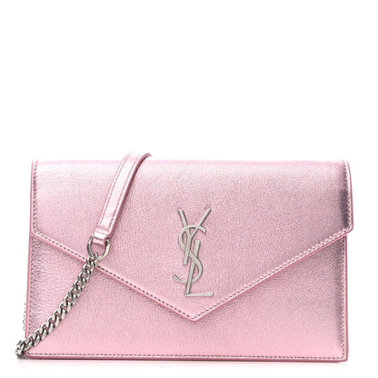 Saint Laurent Metallic Calfskin Monogram Envelope Chain Wallet Pink 1 of 10