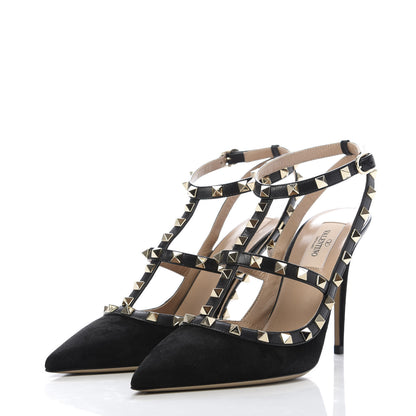 Valentino Garavani Suede Rockstud Ankle Strap Pumps 39.5 Black 3 of 9