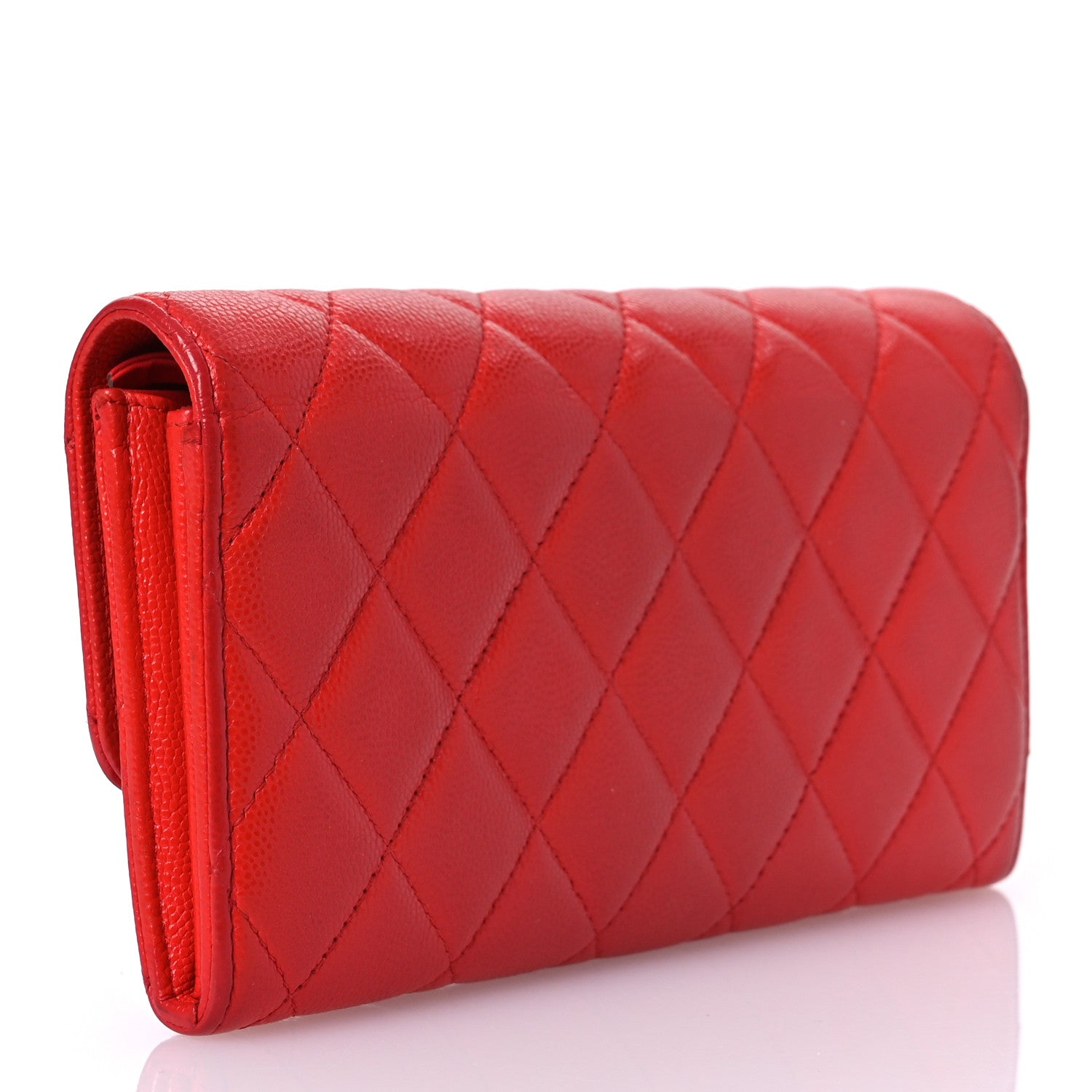 Chanel Caviar Quilted Large Gusset Flap Wallet Red 3 of 17