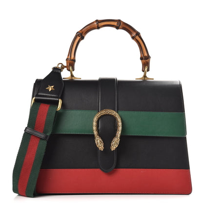 Gucci Calfskin Bamboo Web Large Dionysus Top Handle Bag Black Bright Evergreen Hibiscus Red 1 of 11