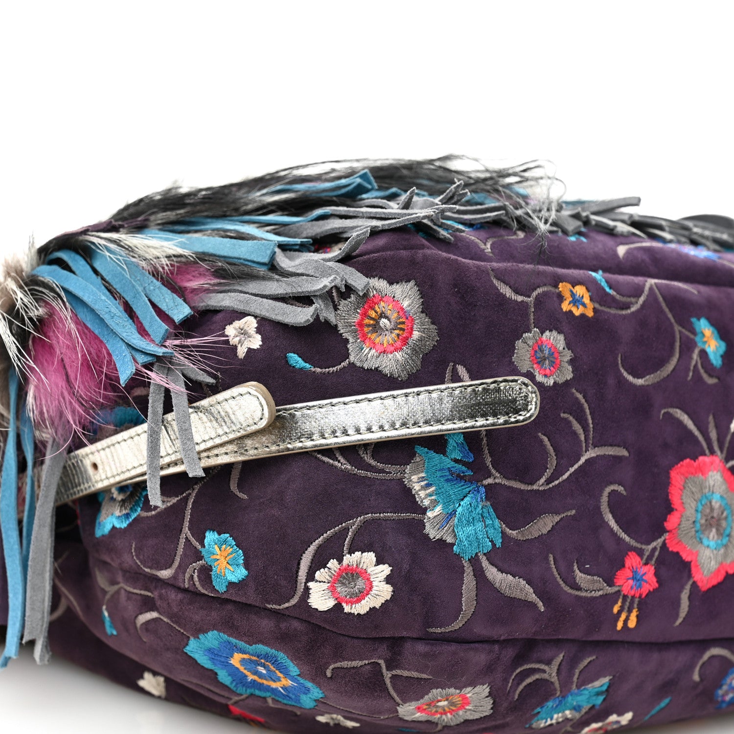 Jimmy Choo Fox Fur Suede Floral Embroidered Biker Shoulder Bag 14 of 14