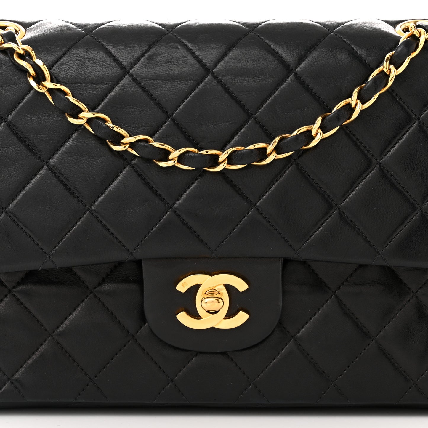 Lambskin Quilted Medium Double Flap Black