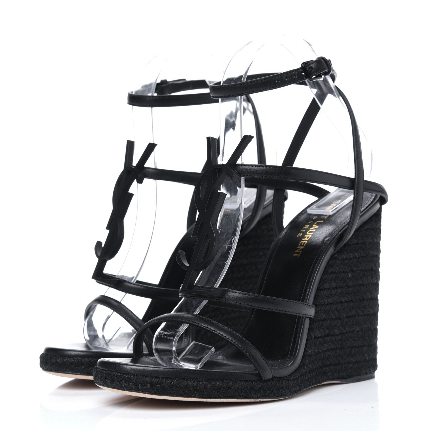 Saint Laurent Calfskin Cassandra Espadrille 105 Wedges 37.5 Black 3 of 9
