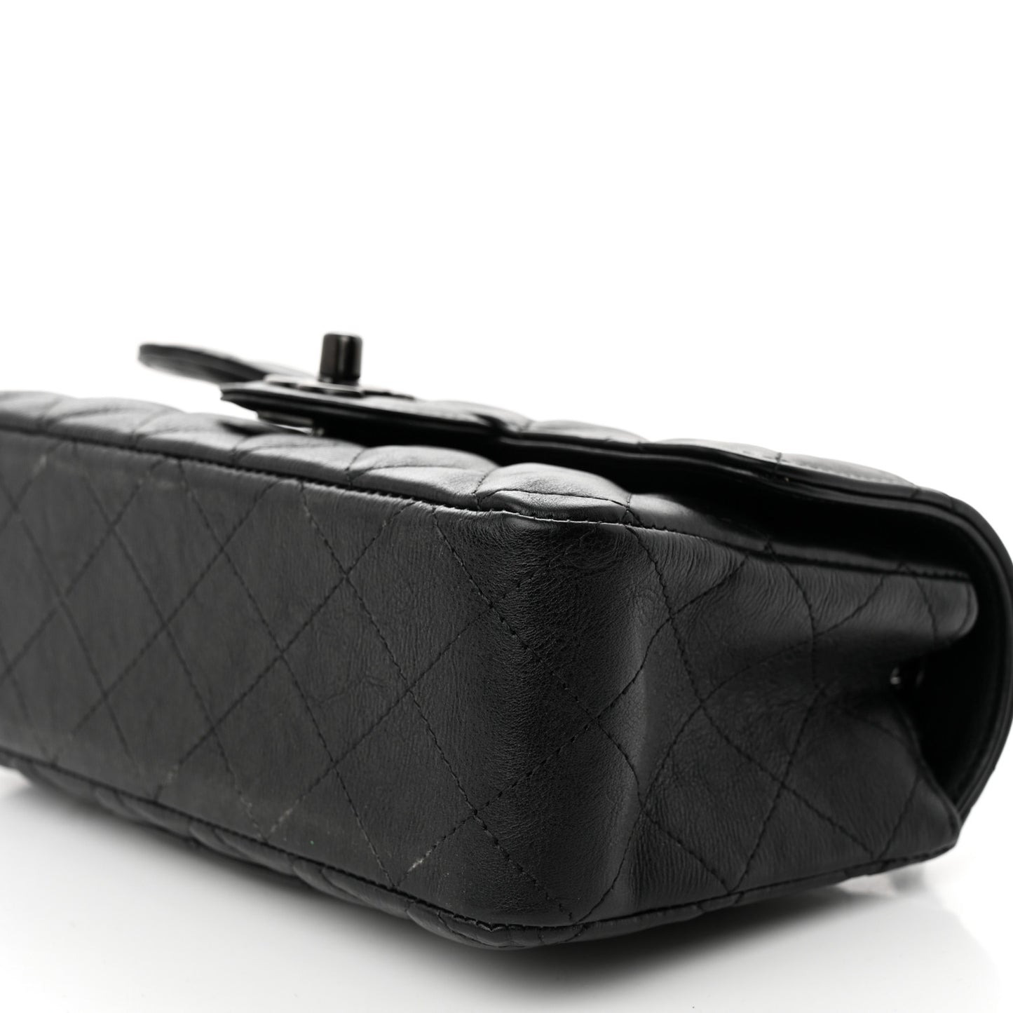 Crumpled Calfskin Quilted Mini Rectangular Flap So Black