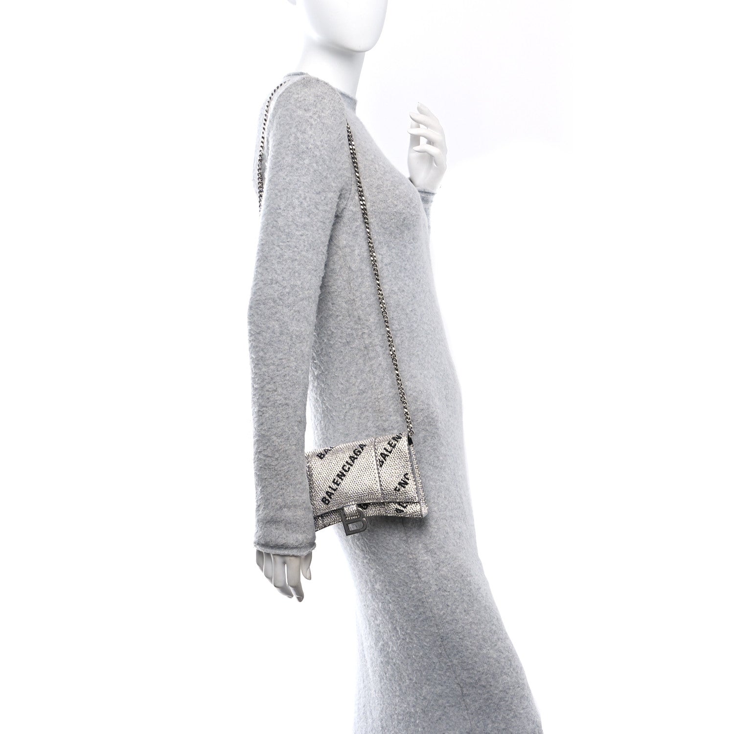 Balenciaga Strass Suede Allover Logo Hourglass Chain Bag Silver Black 2 of 11