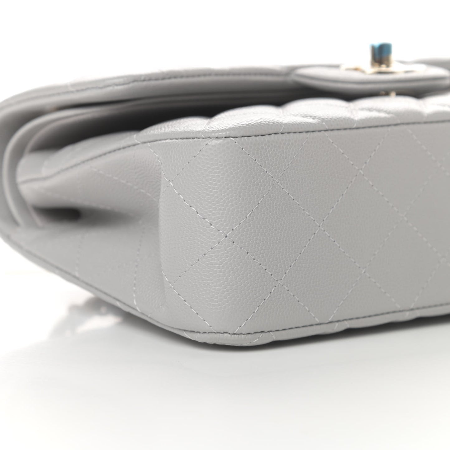 Caviar Quilted Small Double Flap Grey