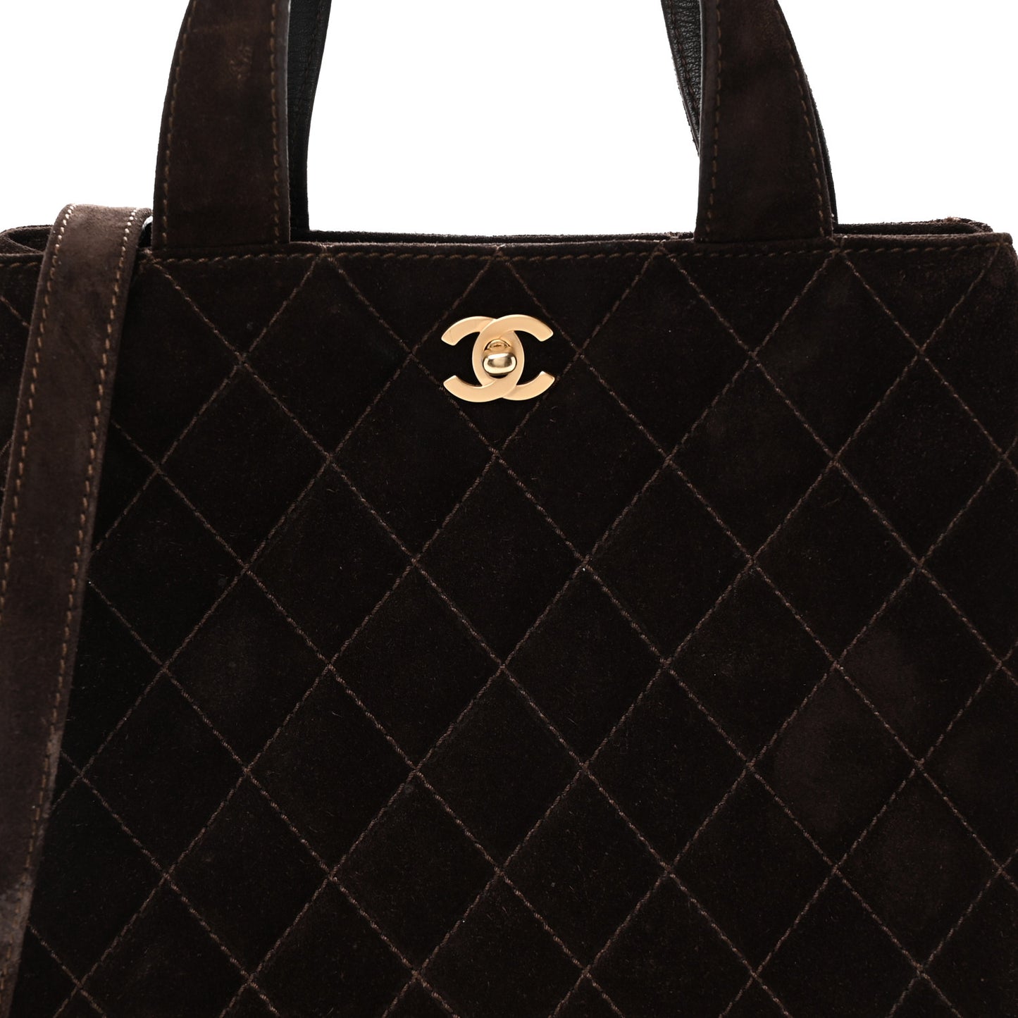 Suede Quilted Shopping Tote Brown