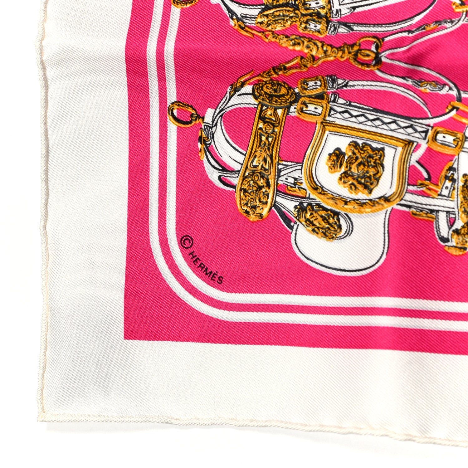Hermes Silk Brides de Gala Nano Scarf 20 White Rose Fuchsia Or 5 of 6