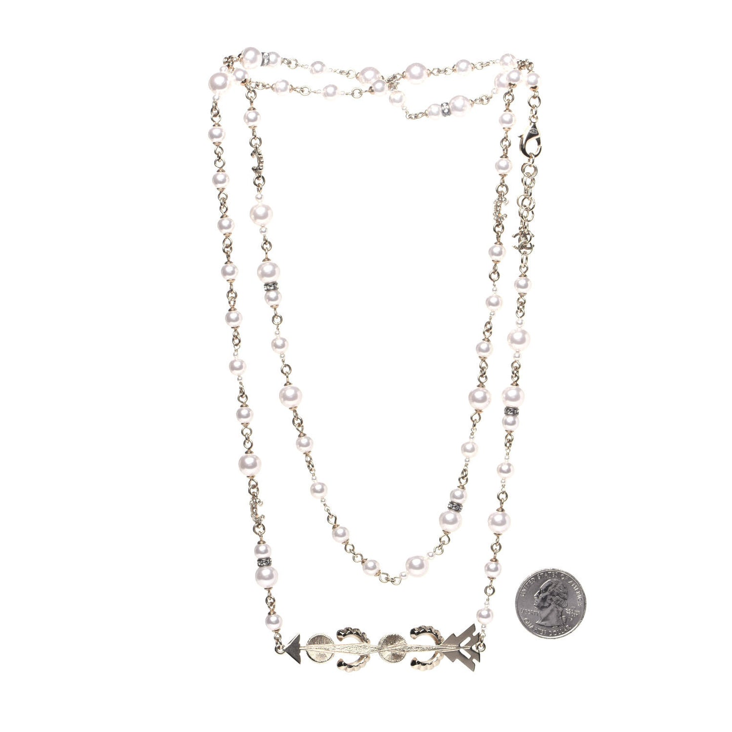 Pearl Crystal Queen of France Multi Strand Necklace Gold