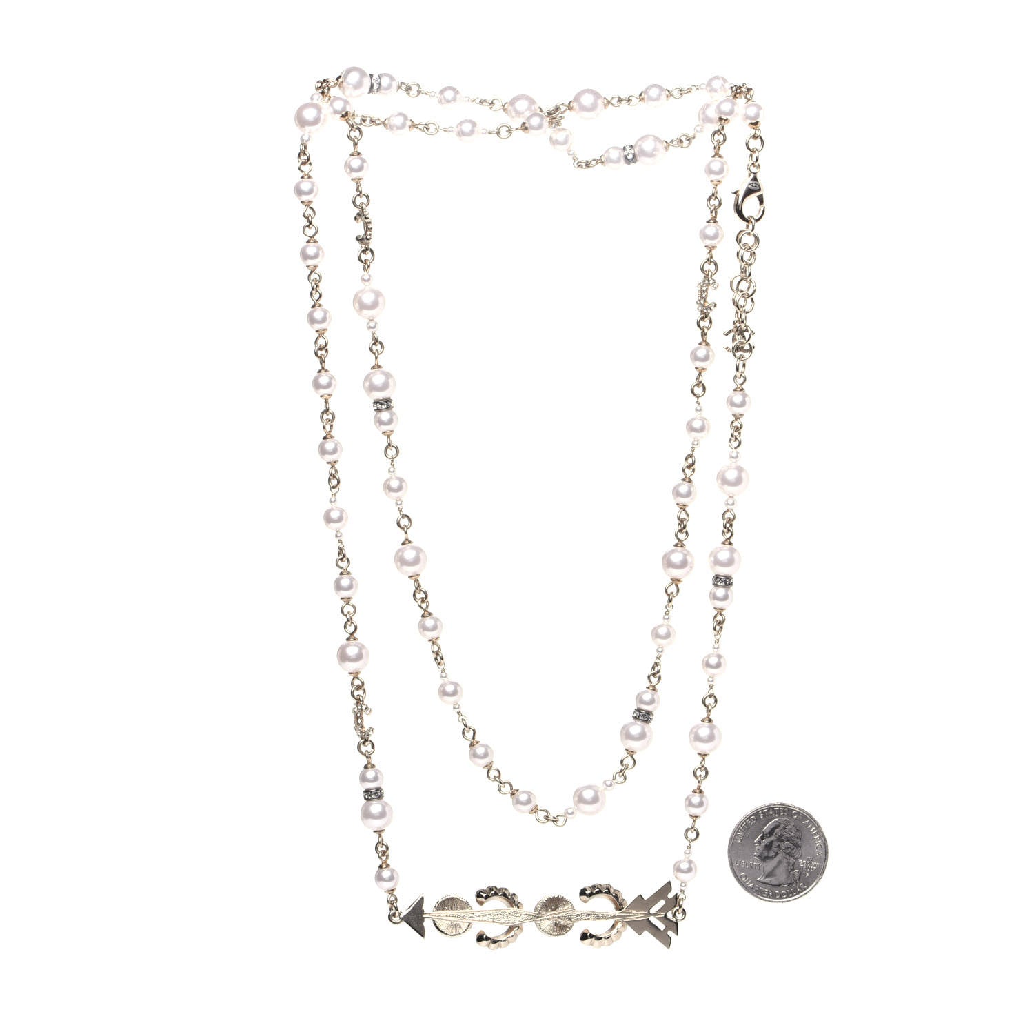 Chanel Pearl Crystal Queen of France Multi Strand Necklace Gold 3 of 7