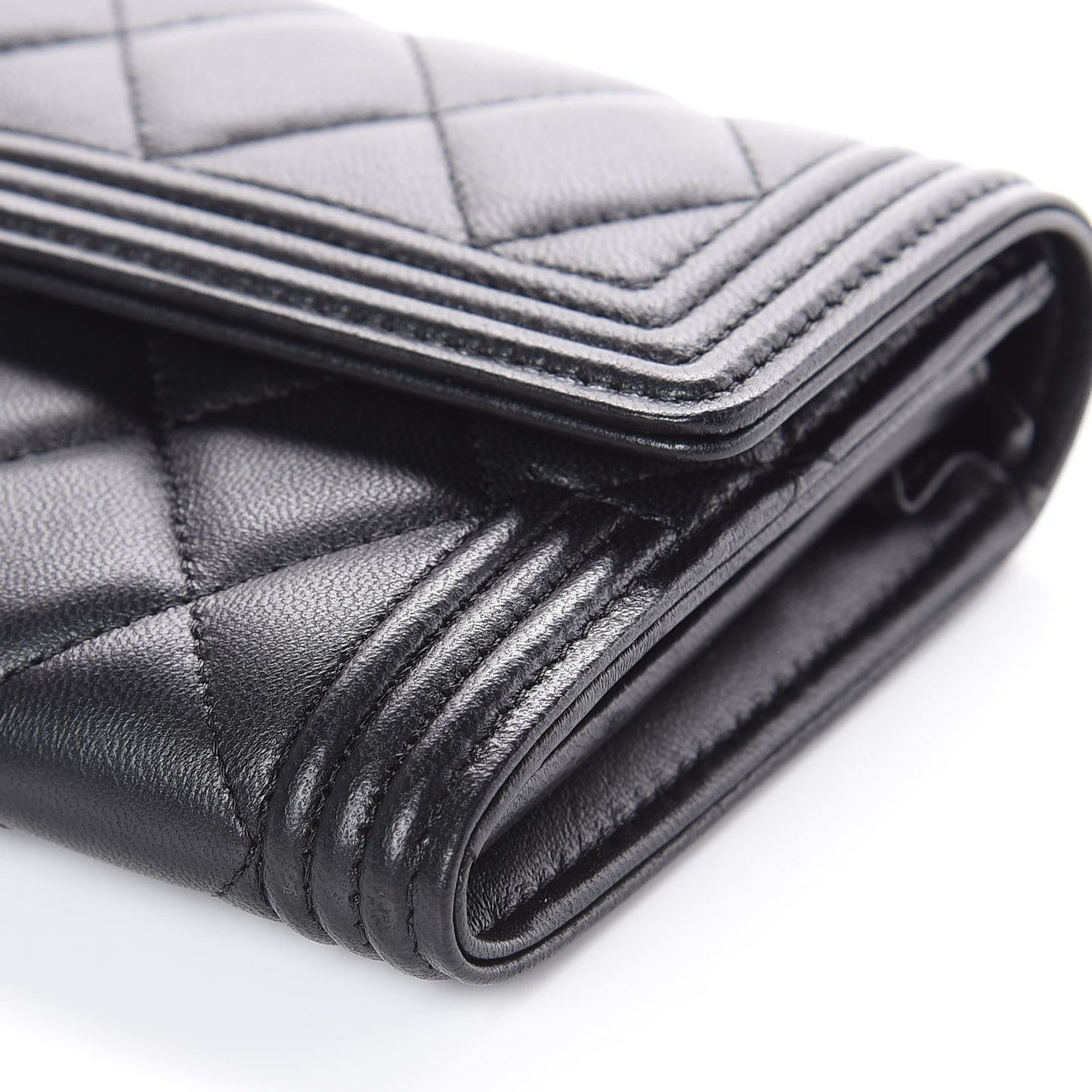 Lambskin Quilted Boy Flap Wallet Black
