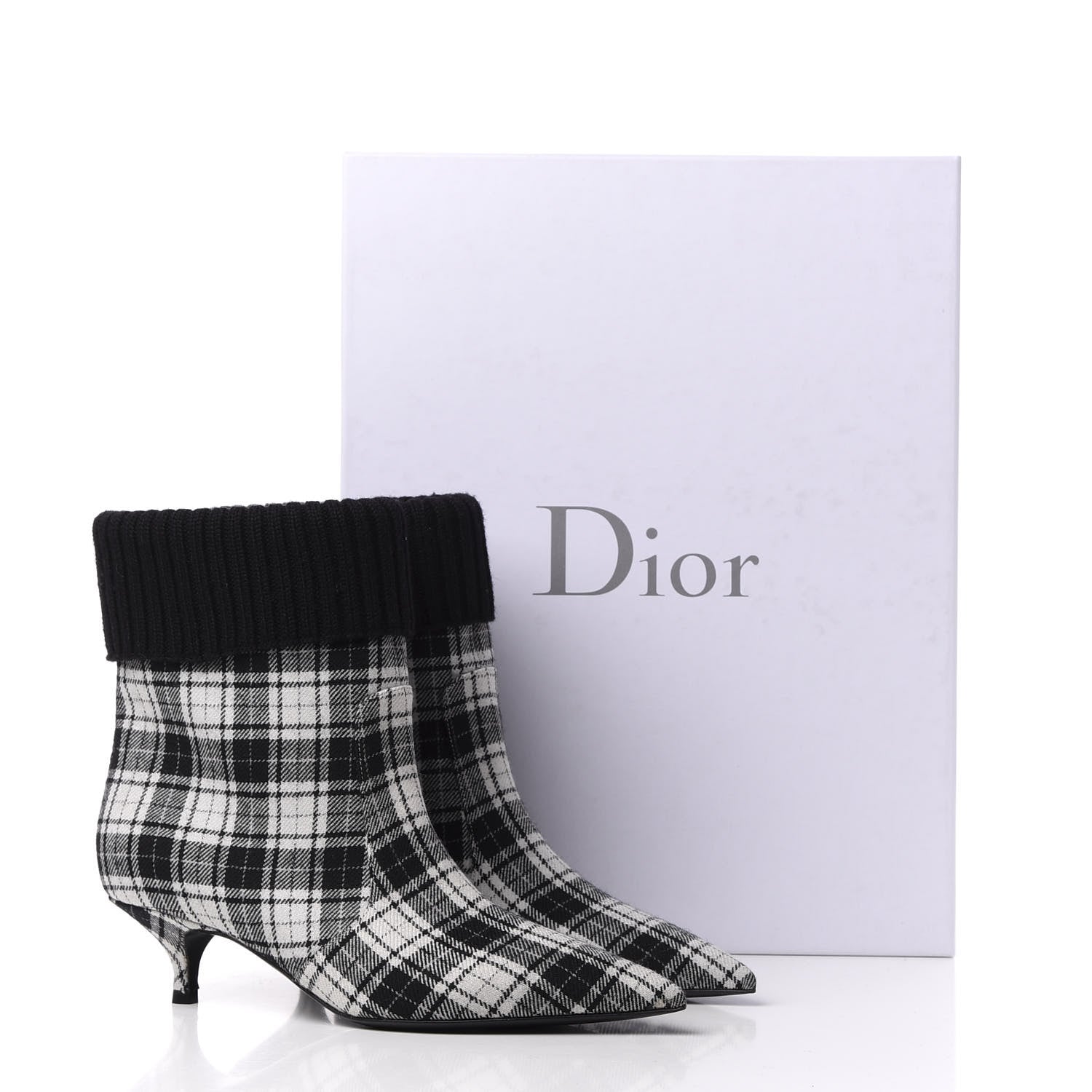 Christian Dior Tartan Fabric Beat Ankle Boots 37.5 White Black 11 of 11