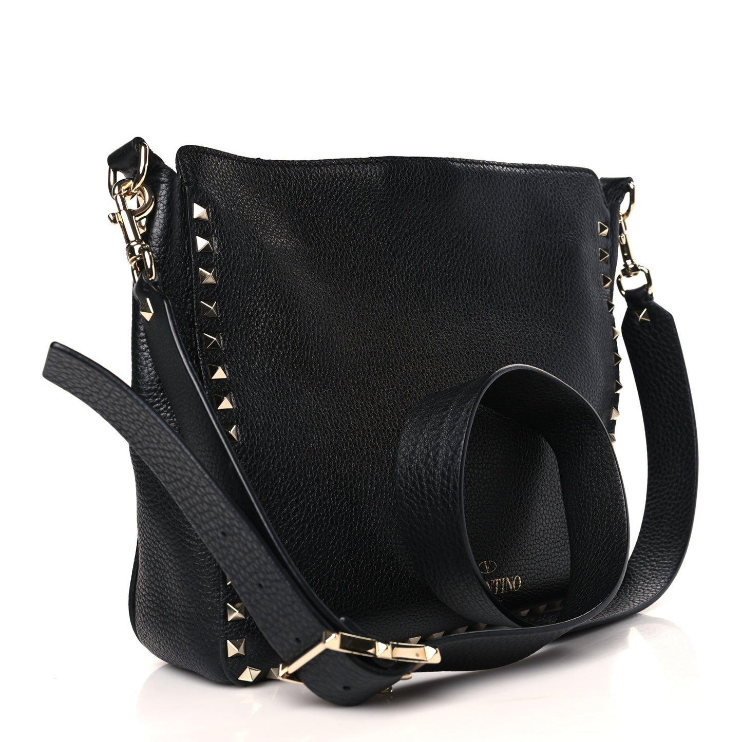 Pebbled Calfskin Small Rockstud Flip-Lock Messenger Bag Black