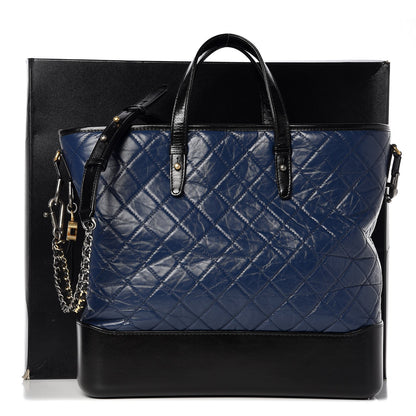Chanel Aged Calfskin Quilted Large Gabrielle Shopping Tote Navy Black 8 of 9