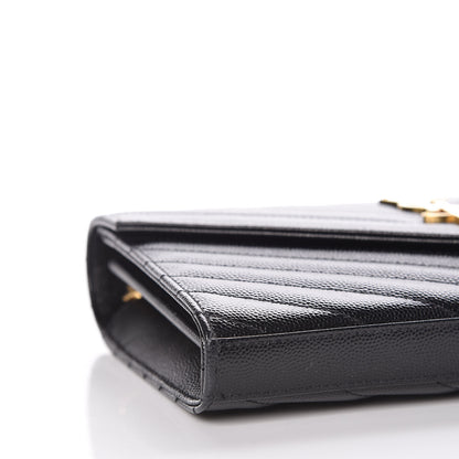 Saint Laurent Grain De Poudre Matelasse Chevron Monogram Chain Wallet Black 5 of 17