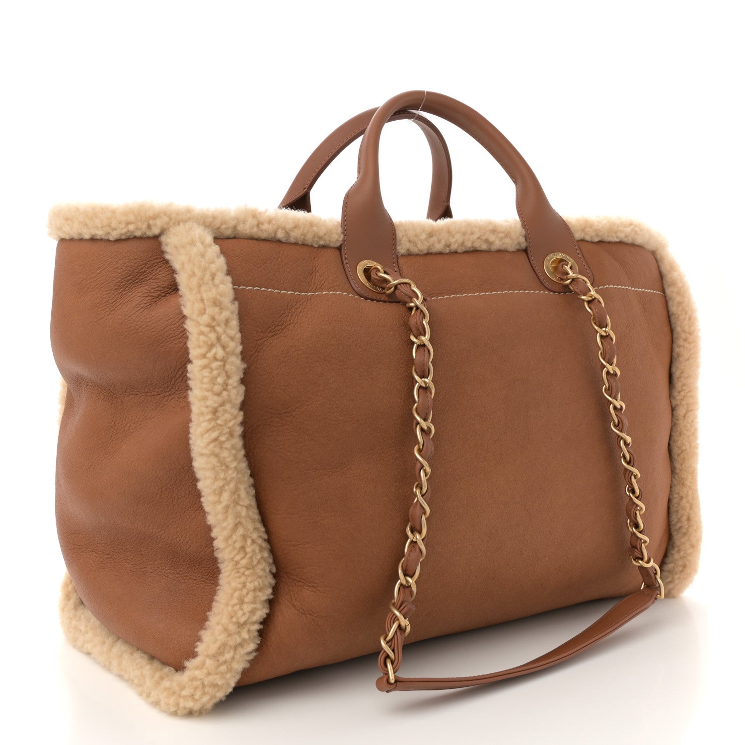 Chanel Lambskin Shearling Medium Deauville Tote Brown 1726434