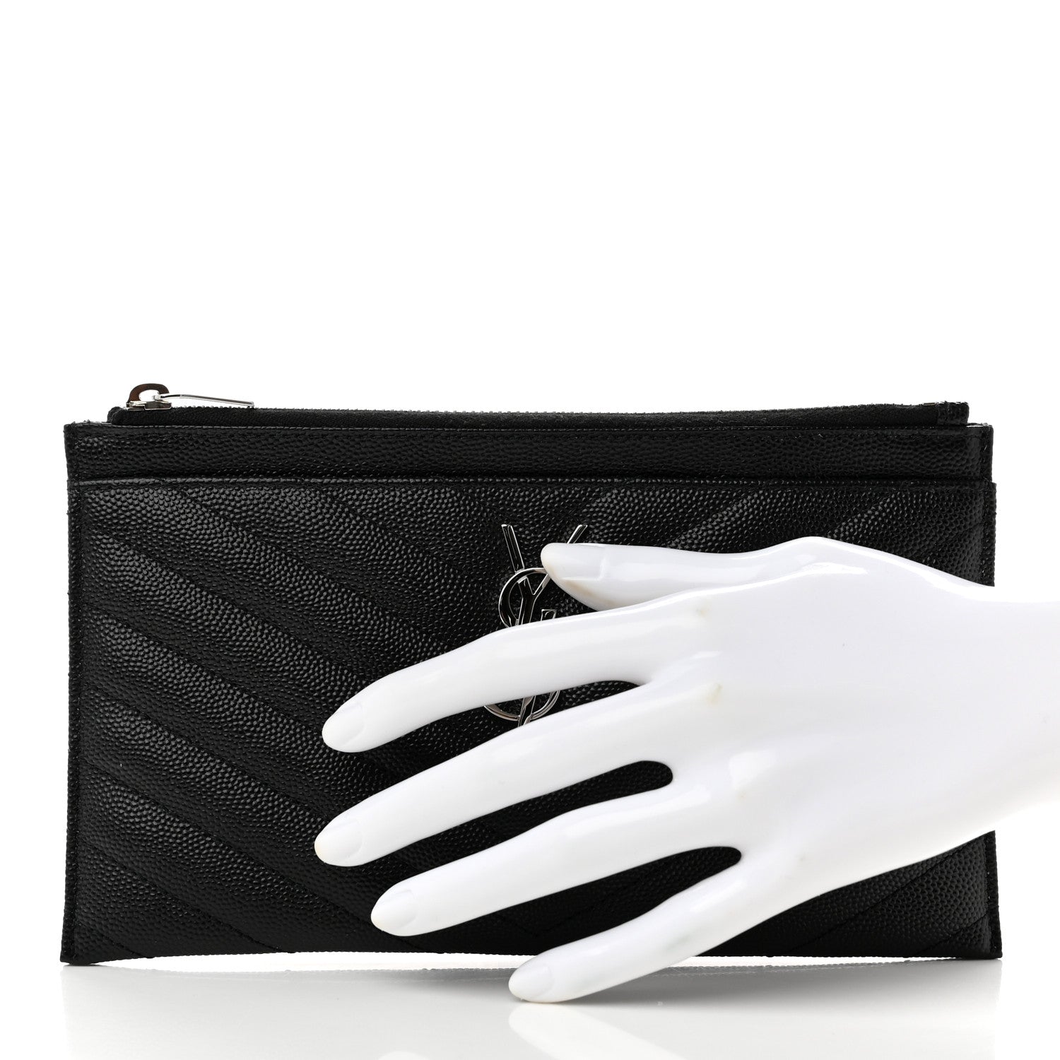 Saint Laurent Grain De Poudre Chevron Monogram Bill Pouch Black 2 of 8
