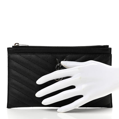 Saint Laurent Grain De Poudre Chevron Monogram Bill Pouch Black 2 of 8