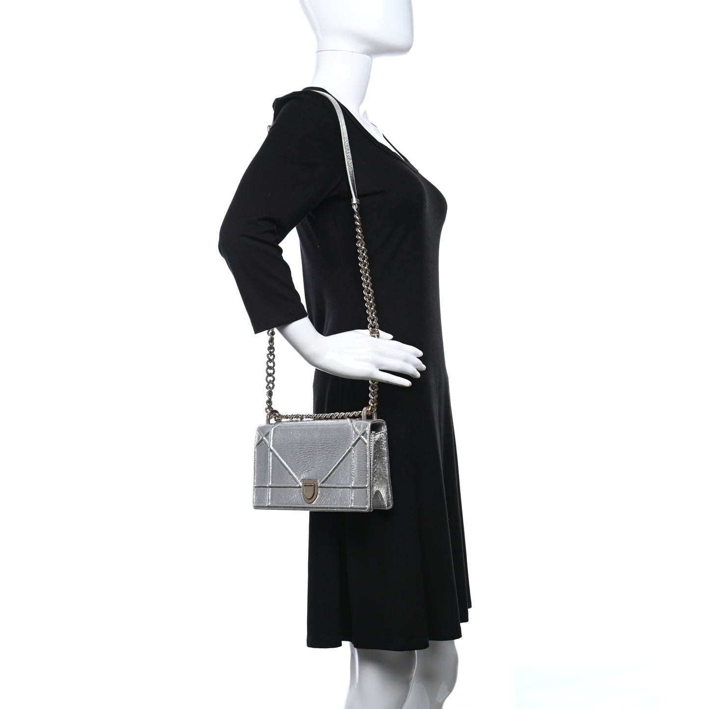 Metallic Ceramic Effect Deerskin Small Diorama Flap Bag Silver