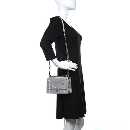 Christian Dior Metallic Ceramic Effect Deerskin Small Diorama Flap Bag Silver 2 of 10
