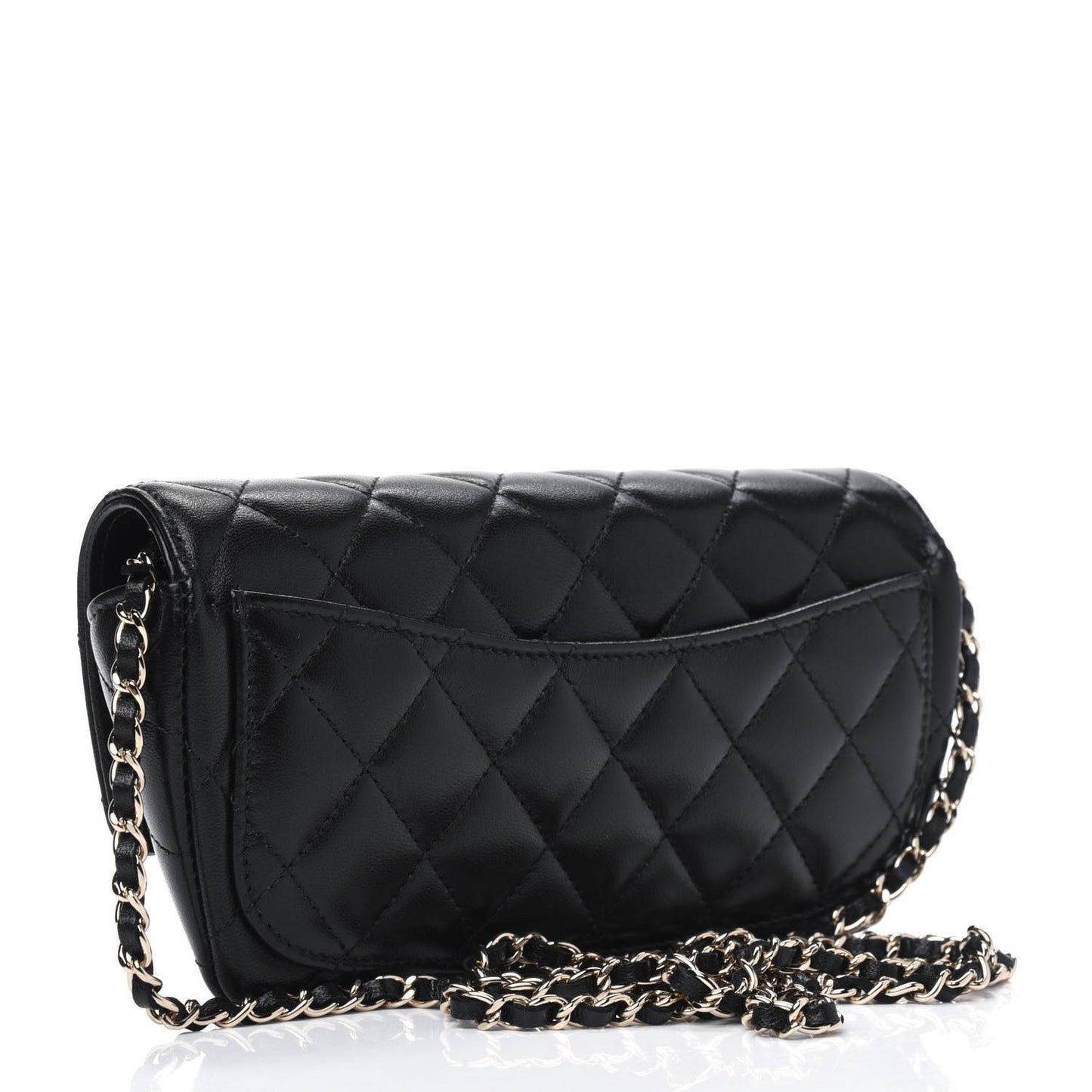 Lambskin Quilted Glasses Case With Chain Black