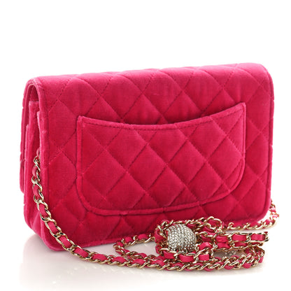 Chanel Velvet Quilted Pearl Crush Wallet On Chain WOC Pink 3 of 10