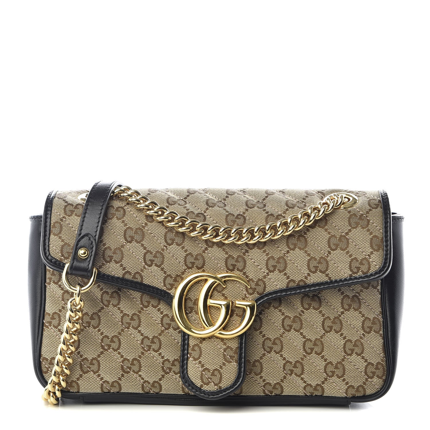 Gucci Monogram Matelasse Diagonal Small GG Marmont Shoulder Bag Beige Black 1 of 9