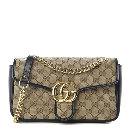 Gucci Monogram Matelasse Diagonal Small GG Marmont Shoulder Bag Beige Black 1 of 9
