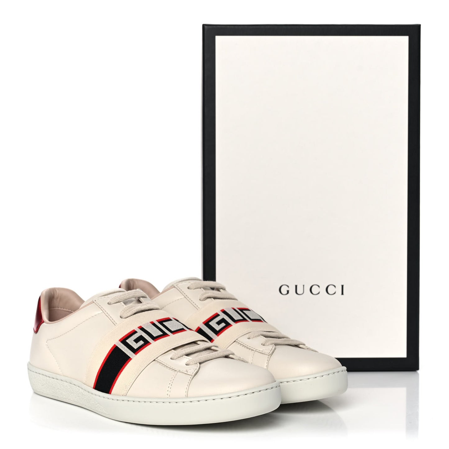 Calfskin Stripe Womens New Ace Sneakers 37 New Mystic White Ecru Red Flame