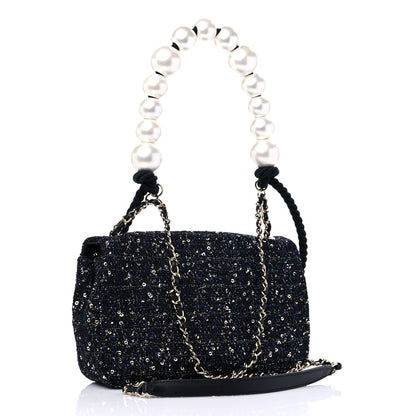 Chanel Tweed Medium Pearl Handle Flap Black Ecru 3 of 9