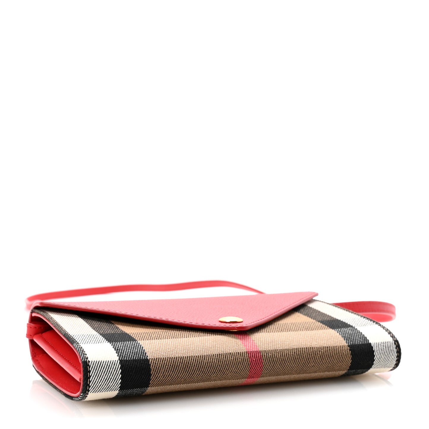 Calfskin House Check Hannah Wallet with Detachable Strap Bright Red