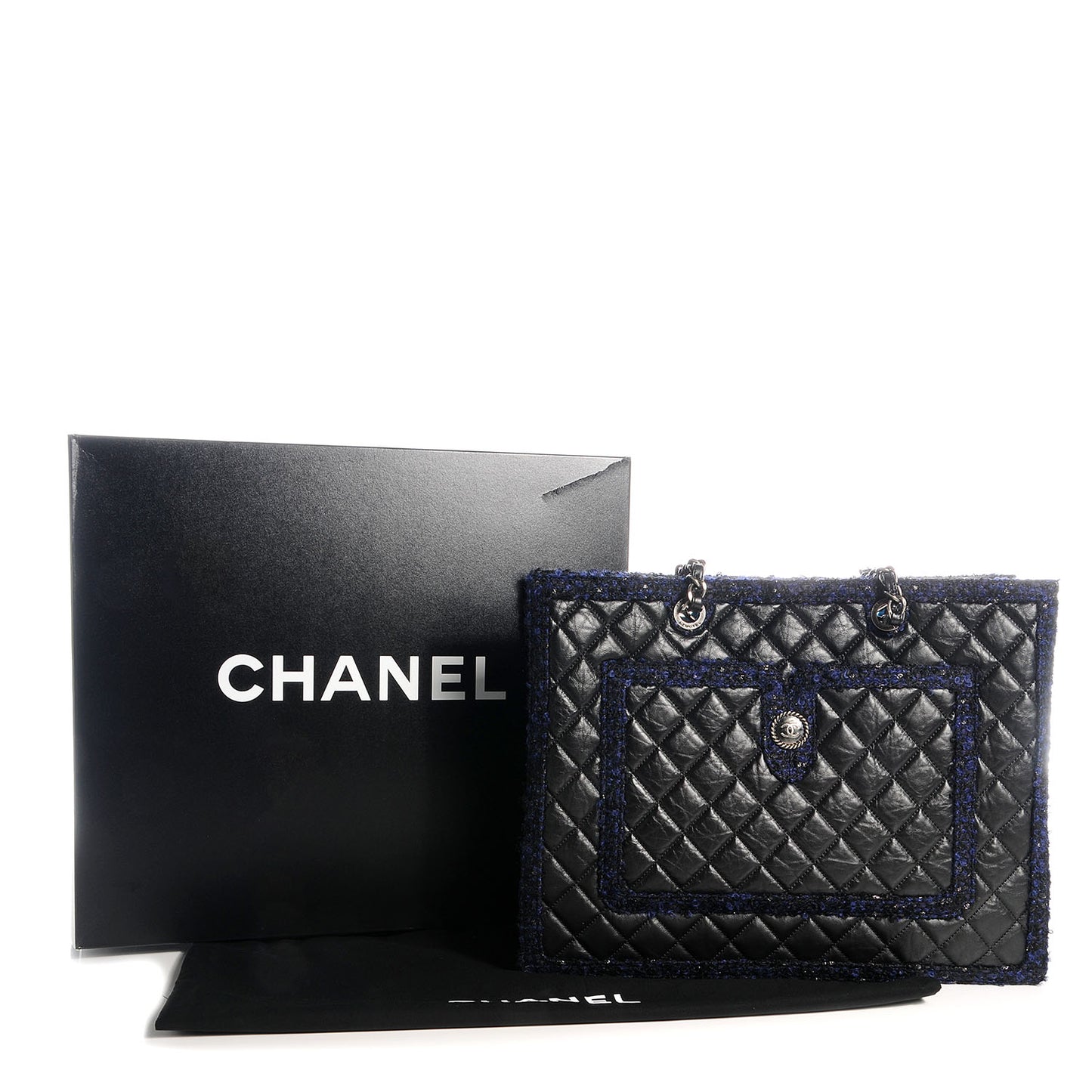 Calfskin Tweed Large Secrets Tote Black