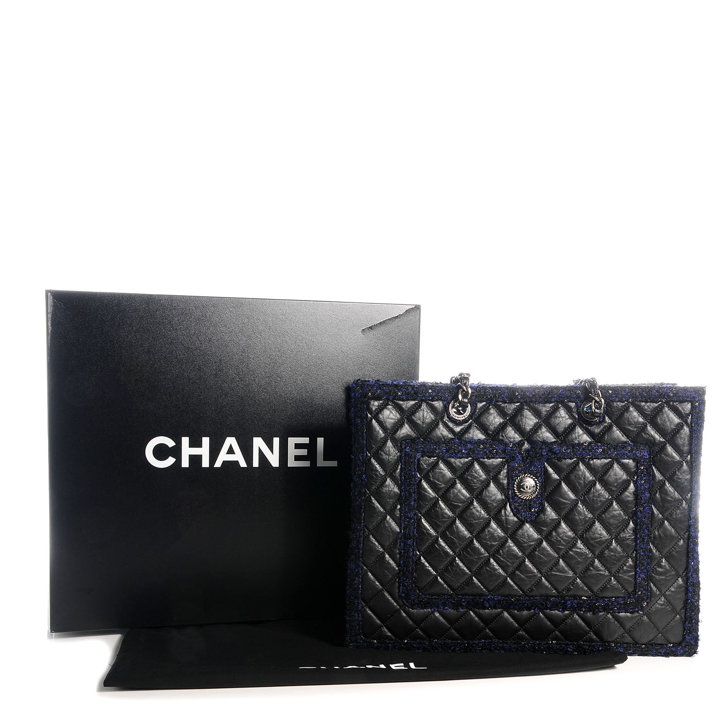Chanel Calfskin Tweed Large Secrets Tote Black 9 of 9