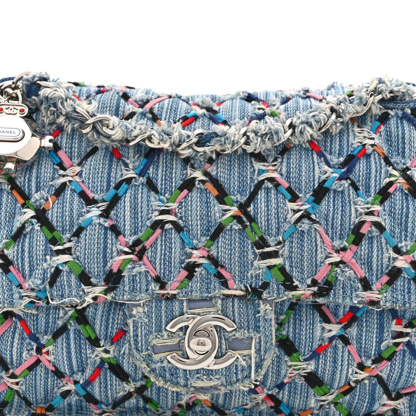 Woven Denim Medium Flap Multicolor