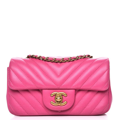 Chanel Lambskin Chevron Quilted Extra Mini Flap Dark Pink 2 of 15