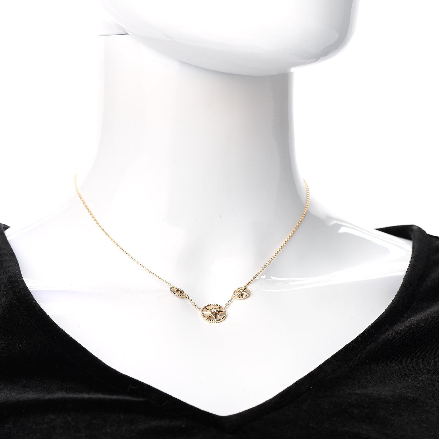 18K Yellow Gold Diamond Mother of Pearl Rose Des Vents 3-Station Necklace