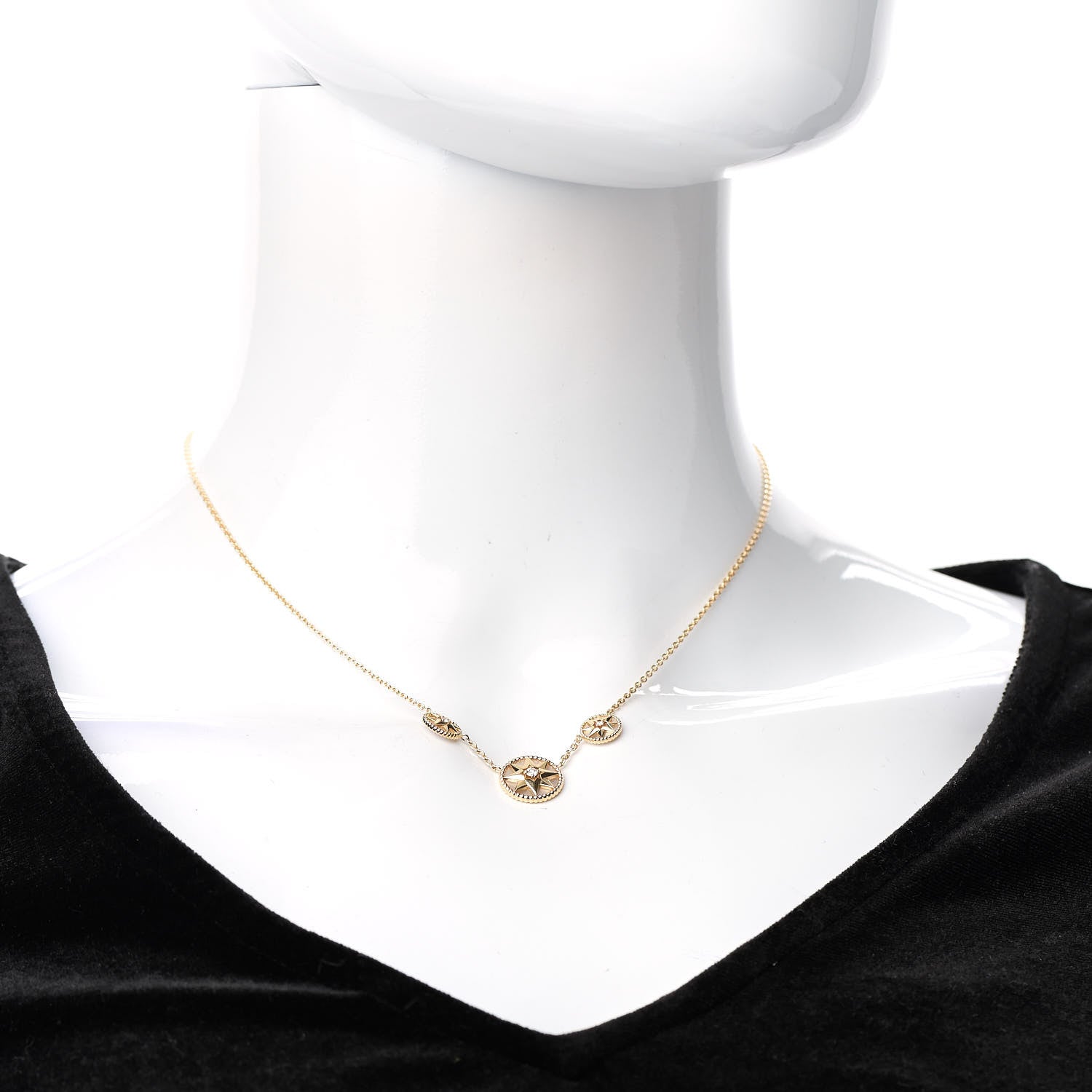 Christian Dior 18K Yellow Gold Diamond Mother of Pearl Rose Des Vents 3-Station Necklace 2 of 6