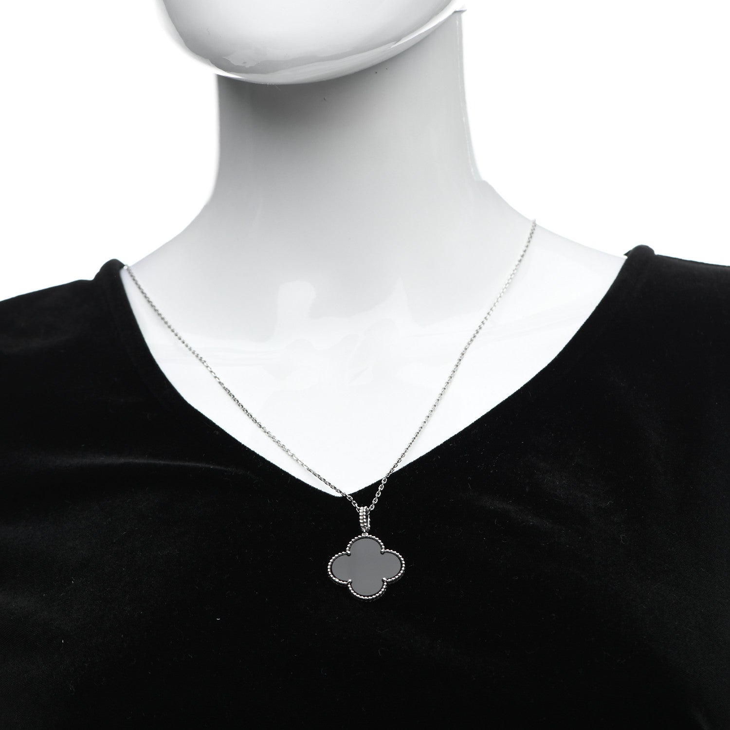 Van Cleef & Arpels 18K White Gold Black Onyx Magic Alhambra Pendant Necklace 2 of 6