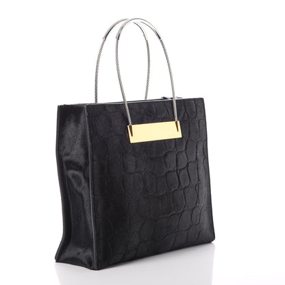 Balenciaga Calf Hair Crocodile Embossed Small Cable Shopper Tote Black 3 of 7