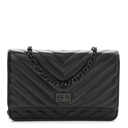 Chanel Chevron Reissue Wallet On Chain WOC So Black 1 of 12
