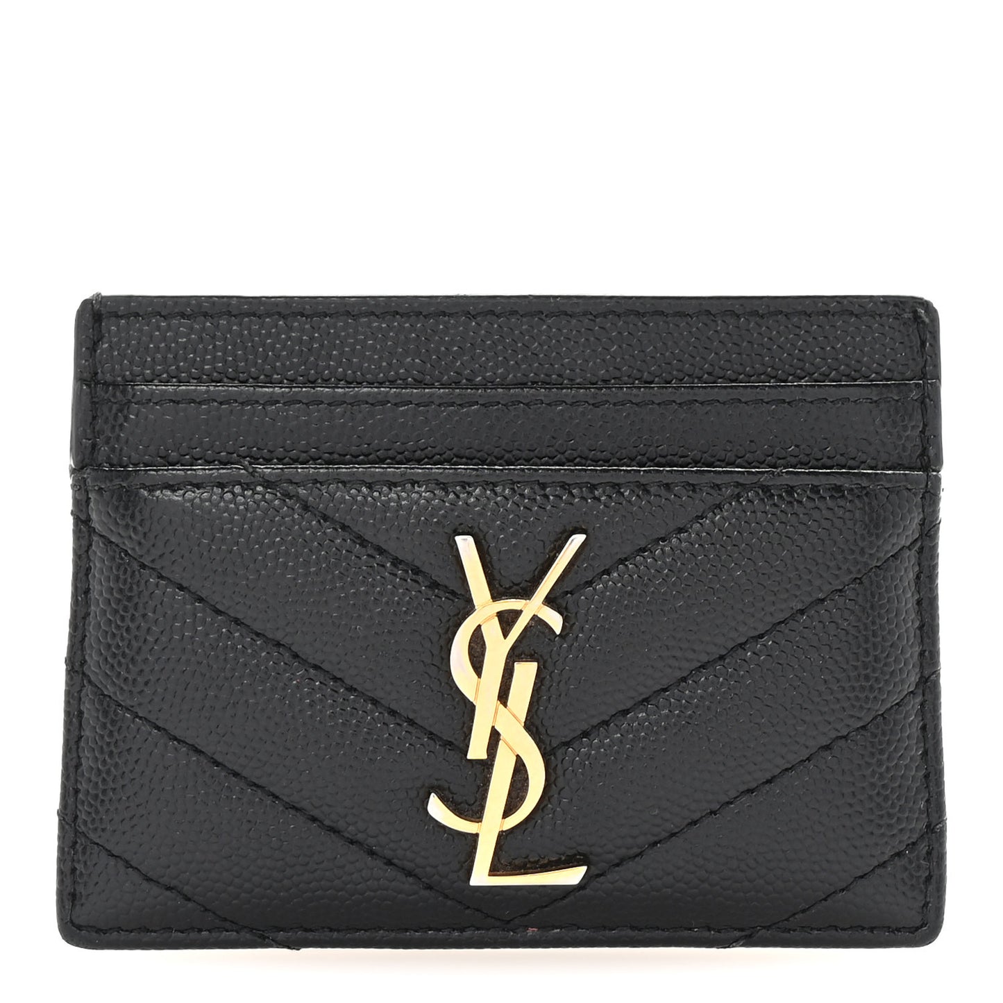 Grain De Poudre Matelasse Chevron Monogram Credit Card Case Black