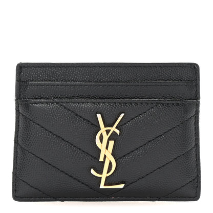 Saint Laurent Grain De Poudre Matelasse Chevron Monogram Credit Card Case Black 1 of 7